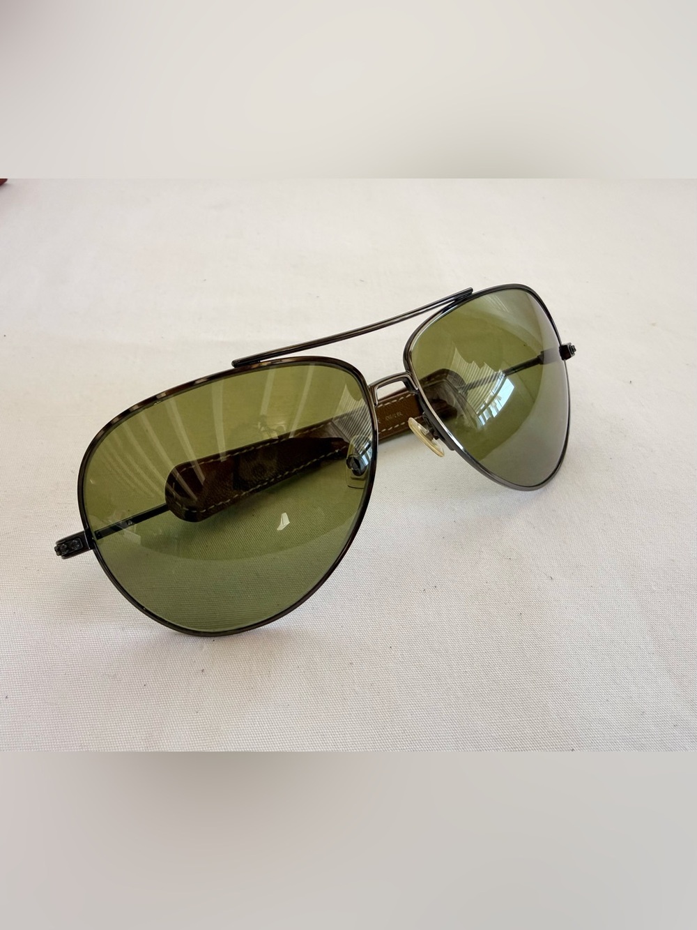 Vintage Chrome Hearts Brown Leather Aviator Sunglasses